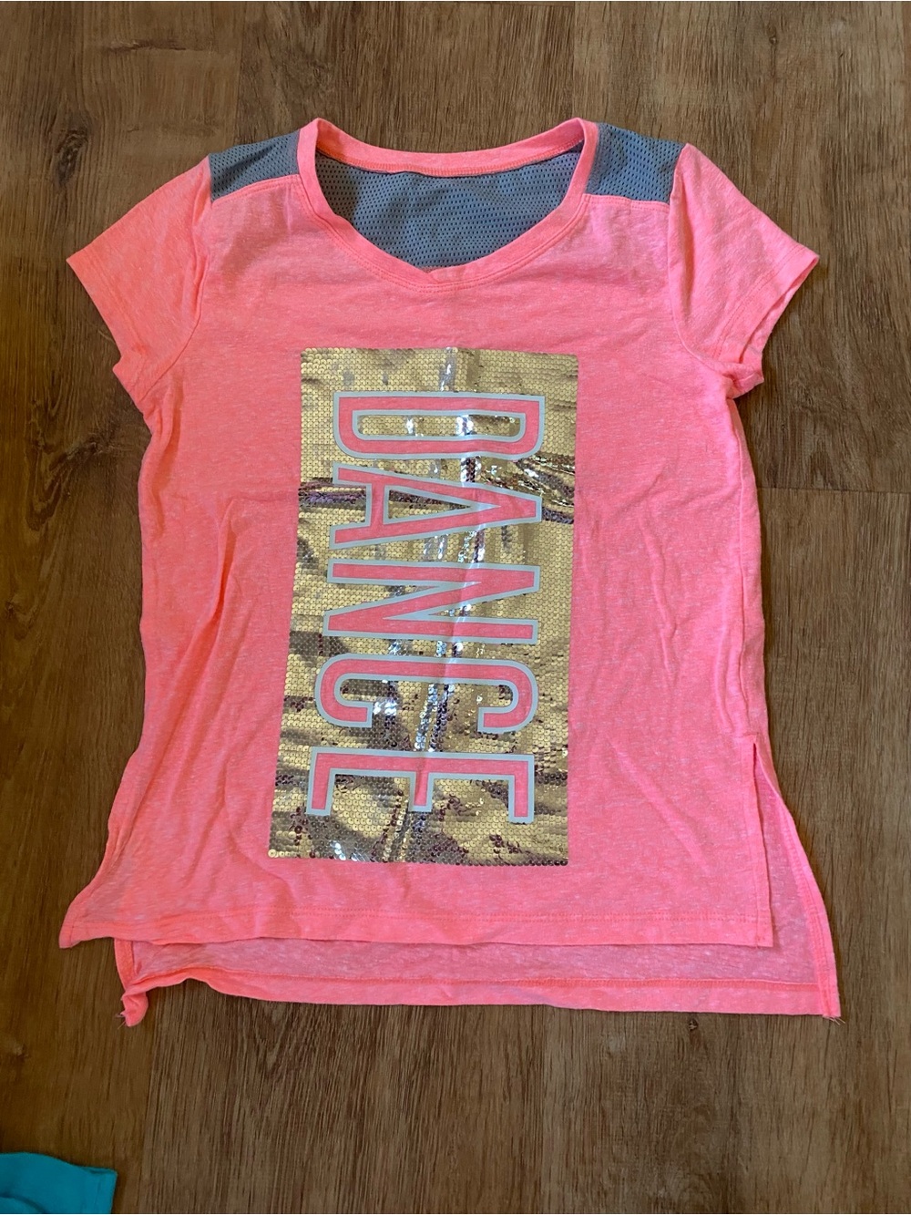 SO Pink Short-Sleeve Tee with Gold Sequin 'DANCE' Graphic